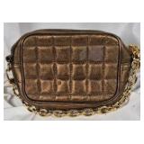 Bronze Quilted Crossbody Bag with Chain Strap