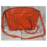 Orange Textured Faux Leather Handbag with Shoulder Strap