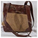 Franco Sarto Woven Straw and Leather Shoulder Bag