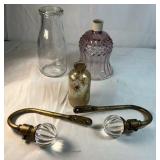 Mixed Glass Bottles and Curtain Tieback Hooks Lot