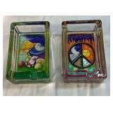Pair of Glass Ashtrays Mushroom and Peace Sign Designs