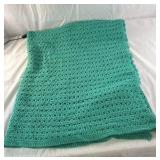 Hand Crocheted Afghan Blanket – Green Open Stitch Pattern