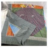 Patchwork Quilted Blanket with Floral and Color Block Design