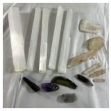 Mixed Mineral Specimens Selenite Quartz and Polished Stones
