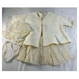 Tru Vintage Baby Outfit with Bonnet – Cream Embroidered Dress Set