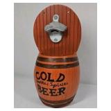 Barrel Style Wall Mount Bottle Opener with Cap Catch