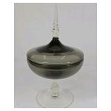 Smoked Glass Pedestal Candy Dish with Lid