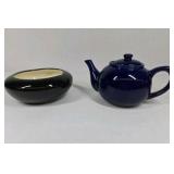 Blue Teapot and Black Ceramic Bowl