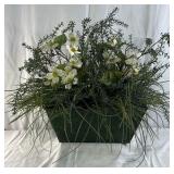 Artificial Floral Arrangement White Flowers Greenery in Decorative Planter