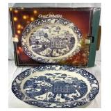Sanyei Japan Blue and White Oval Platter with Box