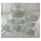 Cut Glass Bowl Set Large Serving Bowls with Matching Dessert Bowls Lot