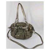 Coach Signature Patent Leather Satchel Handbag Metallic Gray Shoulder Bag