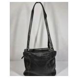 Black Leather Shoulder Bag Purse Zip Top