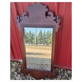 Wood Framed Wall Mirror Decorative Scroll Top Design Brown