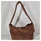 Vintage Brown Leather Shoulder Bag Braided Strap Slouchy Hobo Style Purse