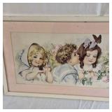 Vintage Framed Children Illustration Print – Victorian Style Pastel Artwork
