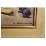 A. Cessner Still Life Painting – Framed Fruit and Copper Pot Artwork