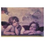 Vintage Framed Wall Art Set Cherub Angels & Perfume Bottles Prints