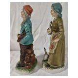 Vintage Porcelain Farmer Couple Figurines Japan Hand Painted Set