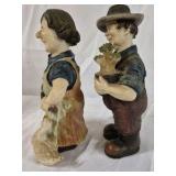 Painted Ceramic Figurines Farmer Couple