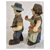 Farmer Couple Figurines Apples Country Folk Art Set