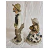 Hand Painted Ceramic Farmer & Woman Figurines