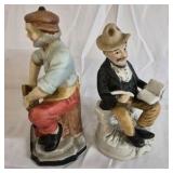 Hand Painted Ceramic Blacksmith and Seated Man Figurines
