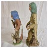 Hand Painted Figurines Women with Vegetables and Rabbit Scene