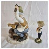 Hand Painted Figurine Man Cobbler Scene with Boy Figure