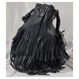 Black Fringe Drawstring Shoulder Bag