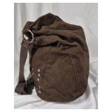 Brown Studded Canvas Shoulder Bag