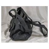 Black Faux Leather Handbag with Buckle Pockets