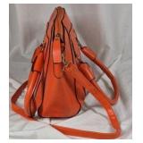 Orange Textured Faux Leather Handbag with Shoulder Strap