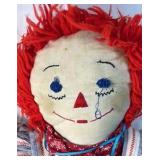 Vintage Raggedy Ann Cloth Doll – Red Yarn Hair Blue Stripe Dress