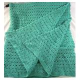 Hand Crocheted Afghan Blanket – Green Open Stitch Pattern