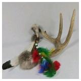 Decorative Antler Piece with Fur and Feather Accents