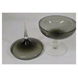 Smoked Glass Pedestal Candy Dish with Lid
