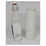 Ceramic Floral Vase and Glass Swing Top Bottle