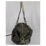 Coach Signature Patent Leather Satchel Handbag Metallic Gray Shoulder Bag