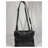 Black Leather Shoulder Bag Purse Zip Top