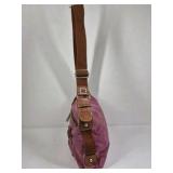 Fossil Crossbody Bag Pink Canvas Brown Leather Trim Adjustable Strap