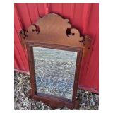 Wood Framed Wall Mirror Decorative Scroll Top Design Brown