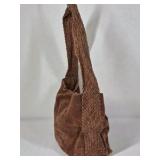 Vintage Brown Leather Shoulder Bag Braided Strap Slouchy Hobo Style Purse