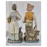 Vintage Porcelain Farmer Couple Figurines Man Woman Farm Animals Set