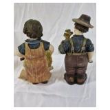 Painted Ceramic Figurines Farmer Couple