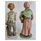Hand Painted Ceramic Farmer Couple Figurines