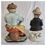 Hand Painted Ceramic Blacksmith and Seated Man Figurines
