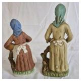 Hand Painted Figurines Women with Vegetables and Rabbit Scene