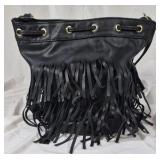 Black Fringe Drawstring Shoulder Bag