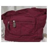 Burgundy Fabric Shoulder Bag with Front Zip Pocket